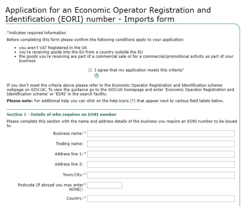 eori number - - import from china to uk